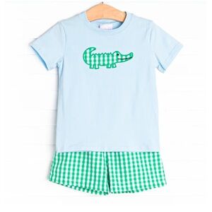 Gary The Gator Applique Short Set, Green, Stitchy Fish